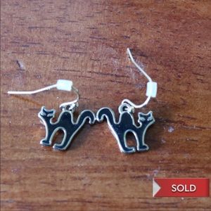 SOLD! Gold earrings with enameled black cats